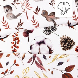 Webware Baumwolle Popeline Digitaldruck Mix Reed Snoozy - putzige Vögel und Zweige - weiß