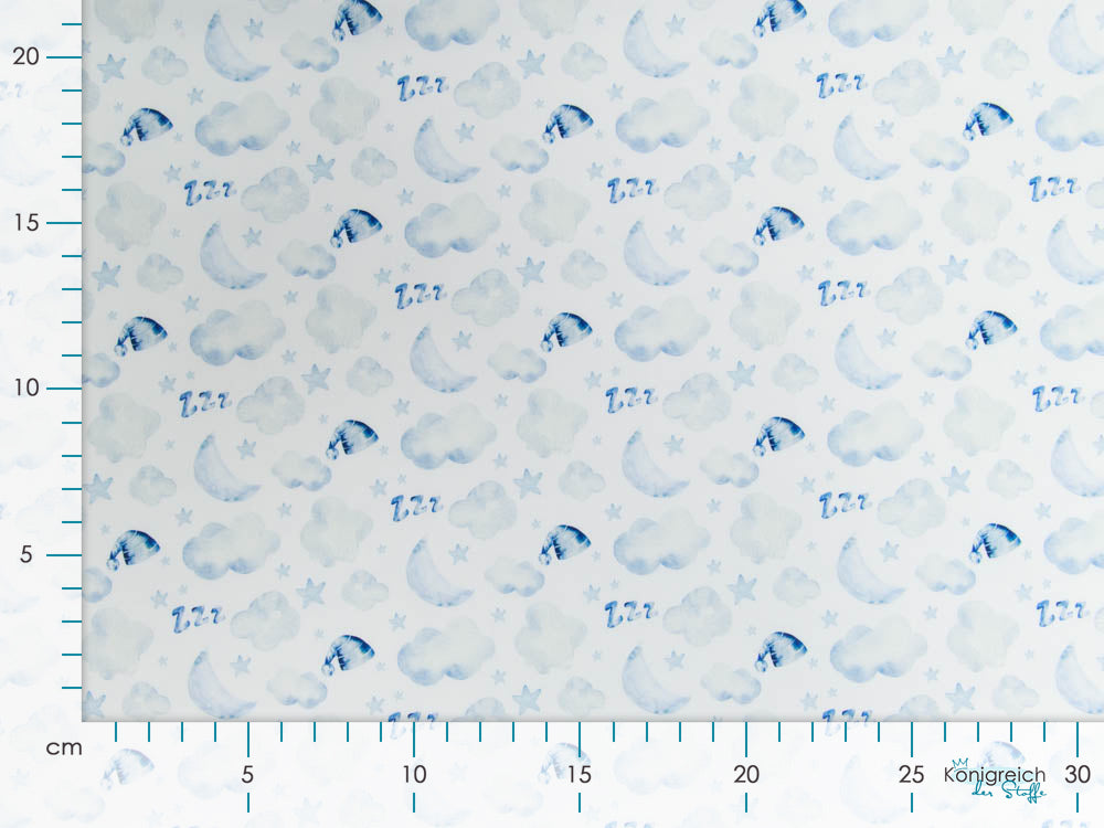 Webware Baumwolle Popeline Digitaldruck Mix Cloudy Snoozy - schlafende Wolken - weiß