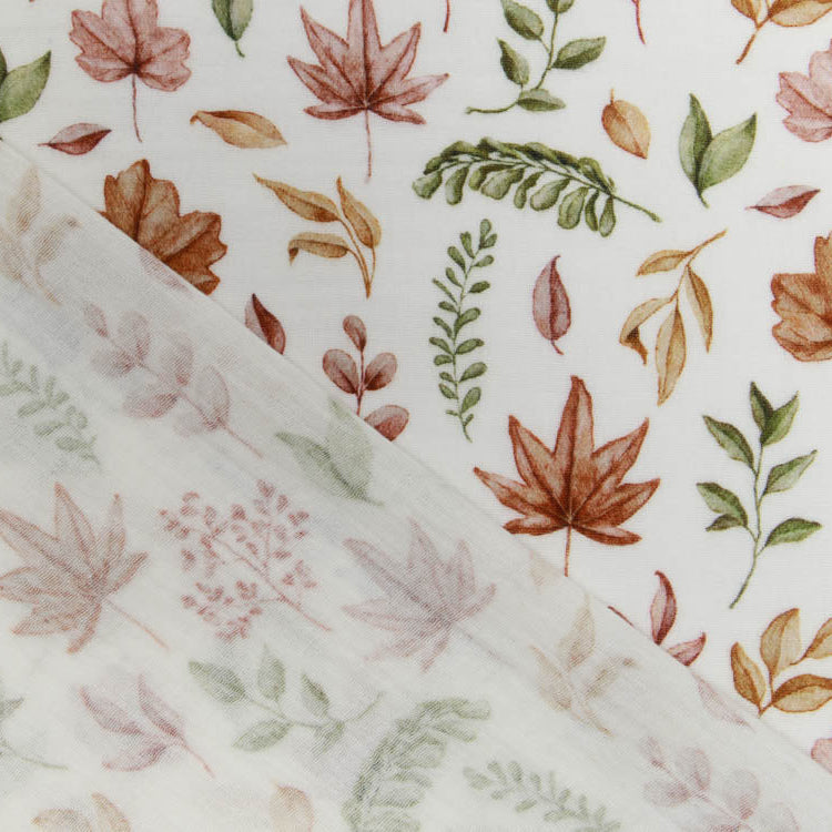 Musselin Double Gauze Digitaldruck Mix Briar Snoozy - Herbstlaub - weiß