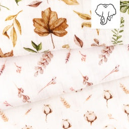 Musselin Double Gauze Digitaldruck Mix Briar Snoozy - Herbstlaub - weiß