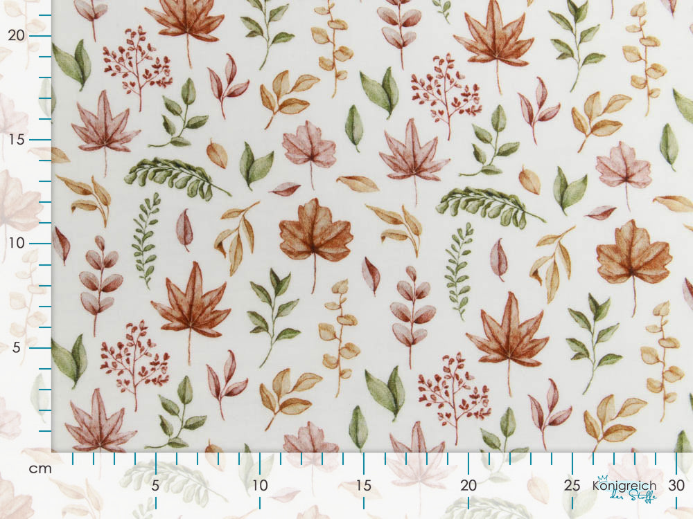 Musselin Double Gauze Digitaldruck Mix Briar Snoozy - Herbstlaub - weiß