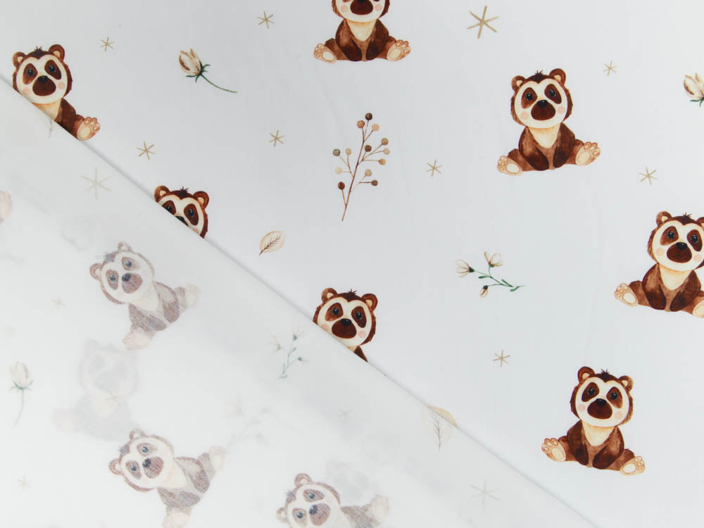 Webware Baumwolle Popeline Digitaldruck Mix Senna Snoozy - kleine Bären - weiß