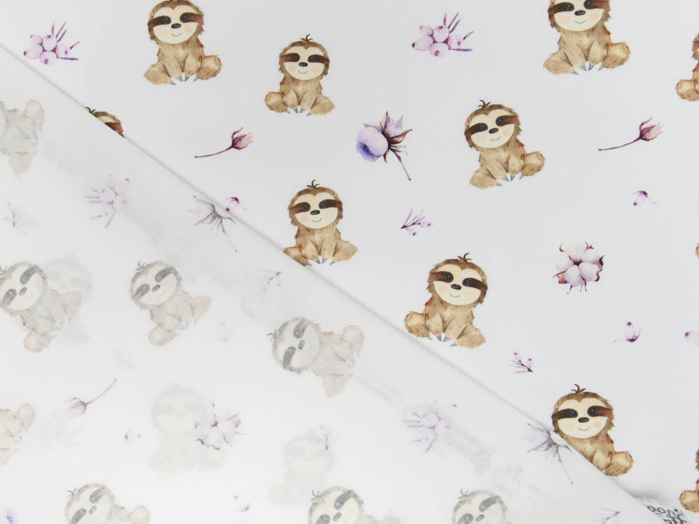 Webware Baumwolle Popeline Digitaldruck Mix Bloom Snoozy - süße Faultiere - weiß