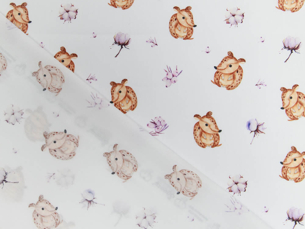 Webware Baumwolle Popeline Digitaldruck Mix Bloom Snoozy - kleine Gürteltiere - weiß