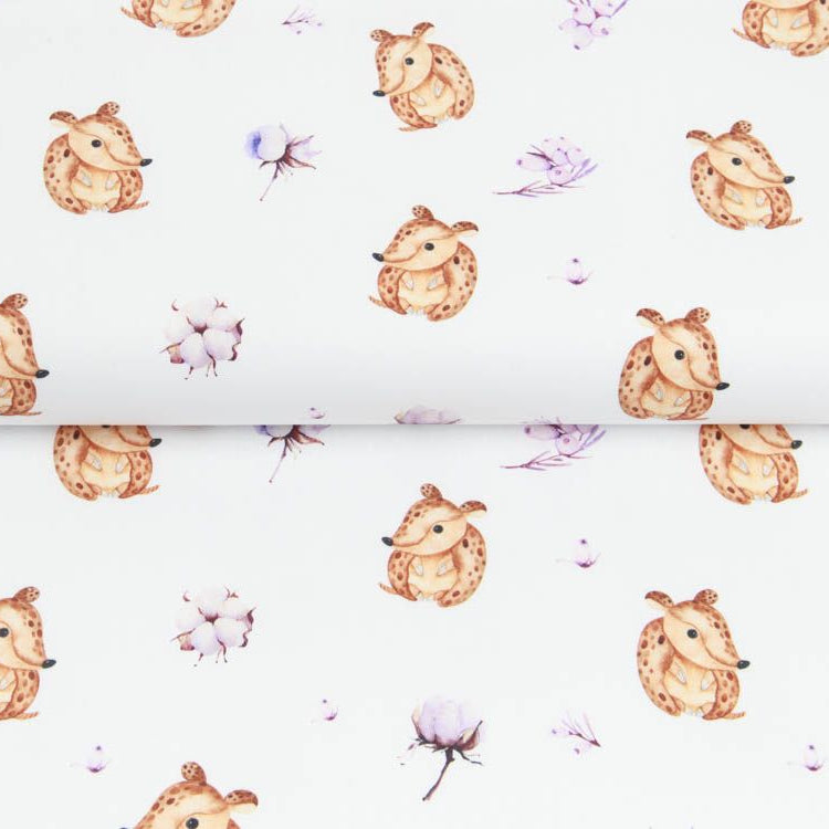 Webware Baumwolle Popeline Digitaldruck Mix Bloom Snoozy - kleine Gürteltiere - weiß