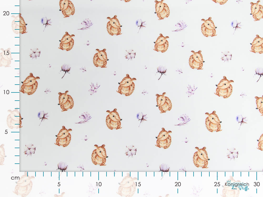 Webware Baumwolle Popeline Digitaldruck Mix Bloom Snoozy - kleine Gürteltiere - weiß