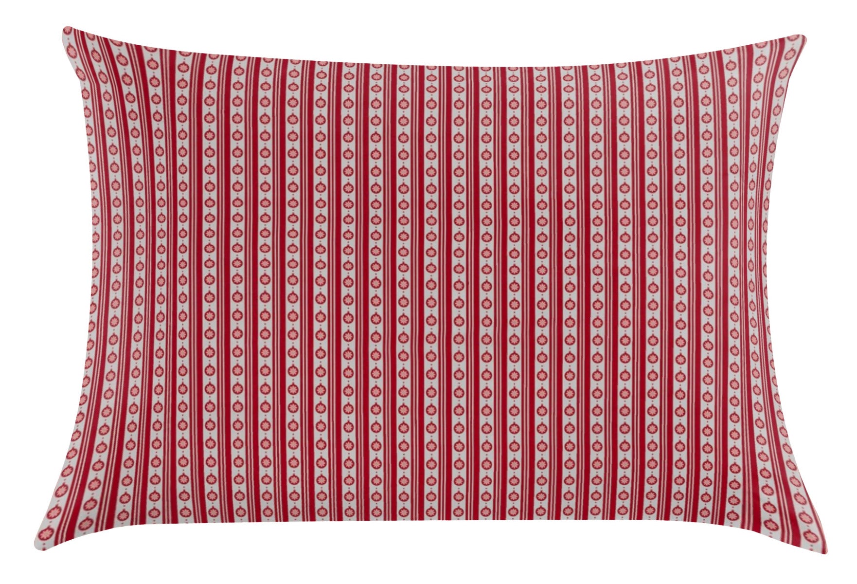 Webware Baumwolle Joel - Weihnachtskugeln auf Streifen - weiß-rot