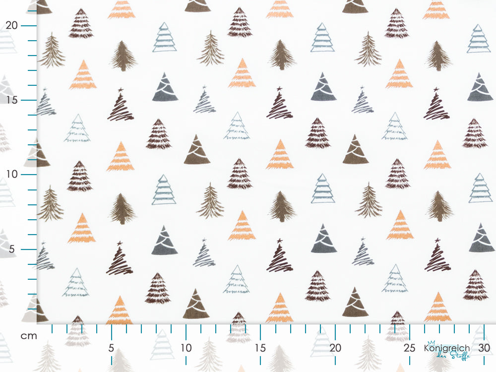 Webware Baumwolle Popeline mit Foliendruck - geschmückte Tannenbäume