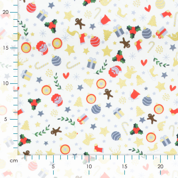 Webware Baumwolle Popeline mit Foliendruck - Zuckerstangen und Weihnachtsengel