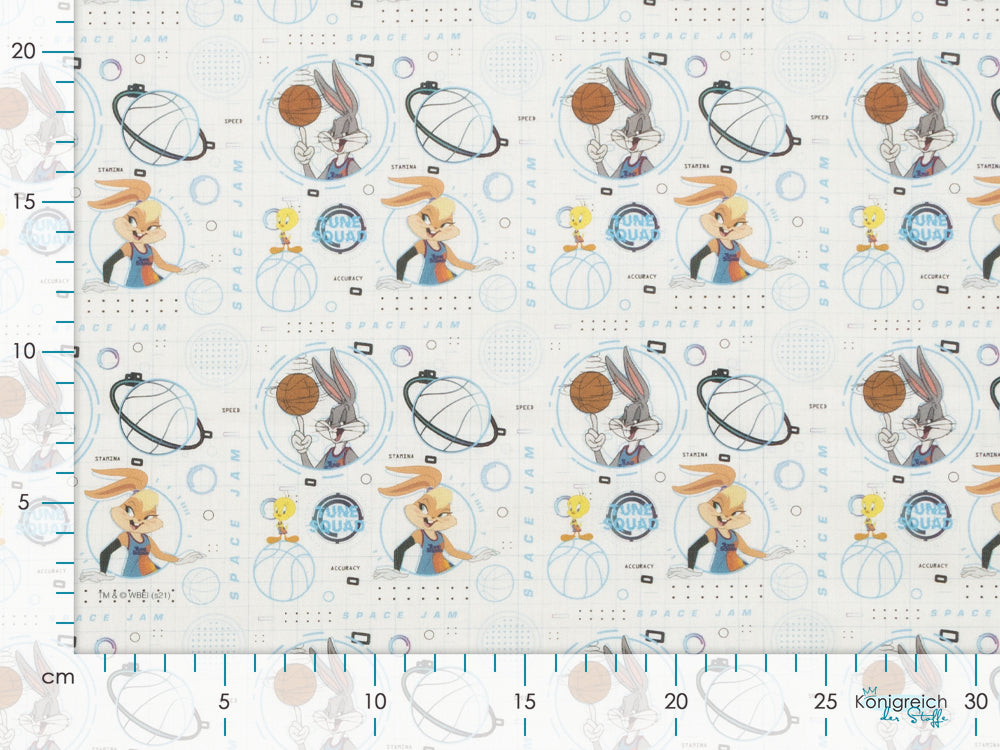Webware Baumwolle Popeline Digitaldruck Looney Tunes - Space Jam - weiß
