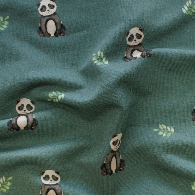 🐼 Baumwolle Jersey Stoff Digitaldruck - Pandas Dunkelgrün