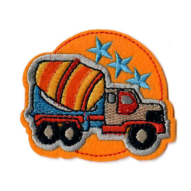 Stick - Applikation zum Aufbügeln ca. 6,5 cm x 5,5 cm - Betonmischer - orange