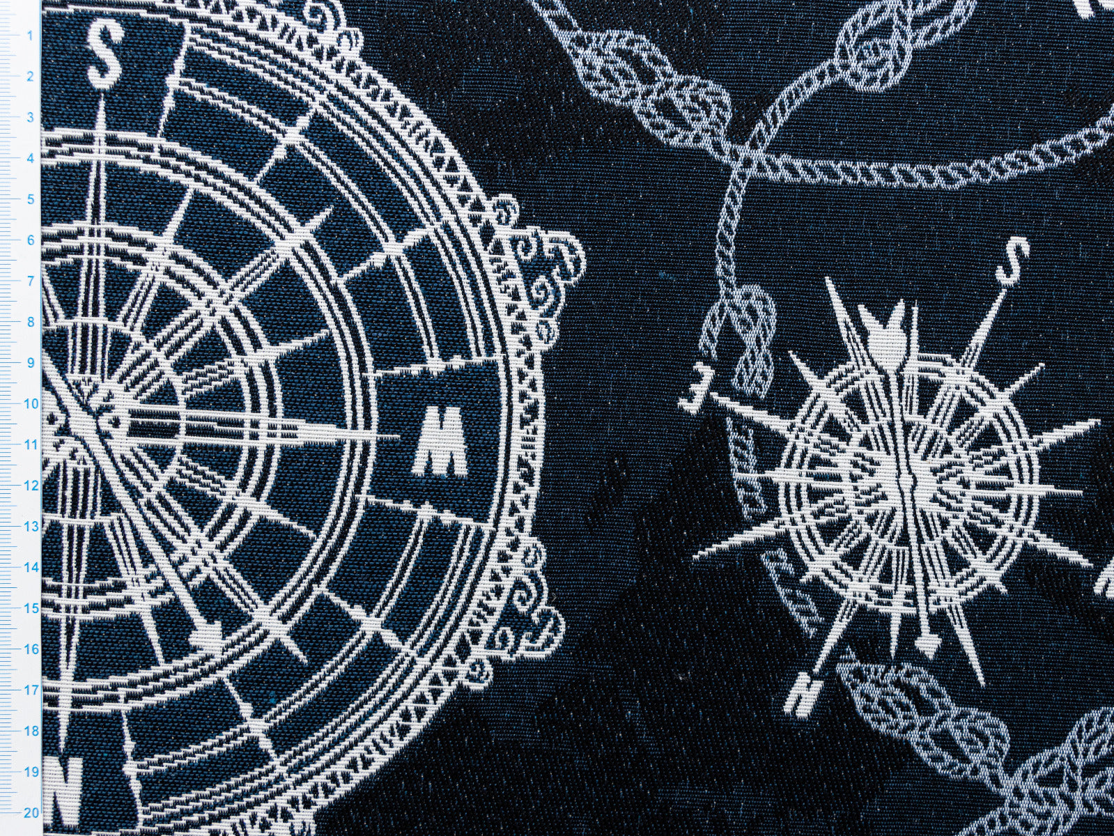 Jacquard gewebt - Polster-, Deko- u. Taschenstoff - Seefahrer-Kompasse - marineblau
