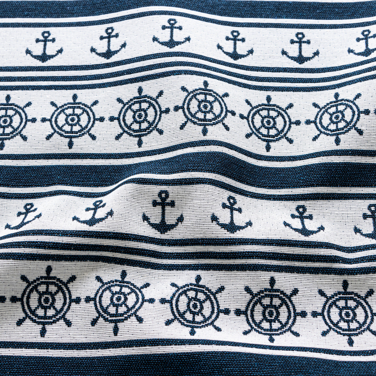 Gewebter Jacquard - Polster-, Deko- u. Taschenstoff - Anker und Steuerräder - blau - grau