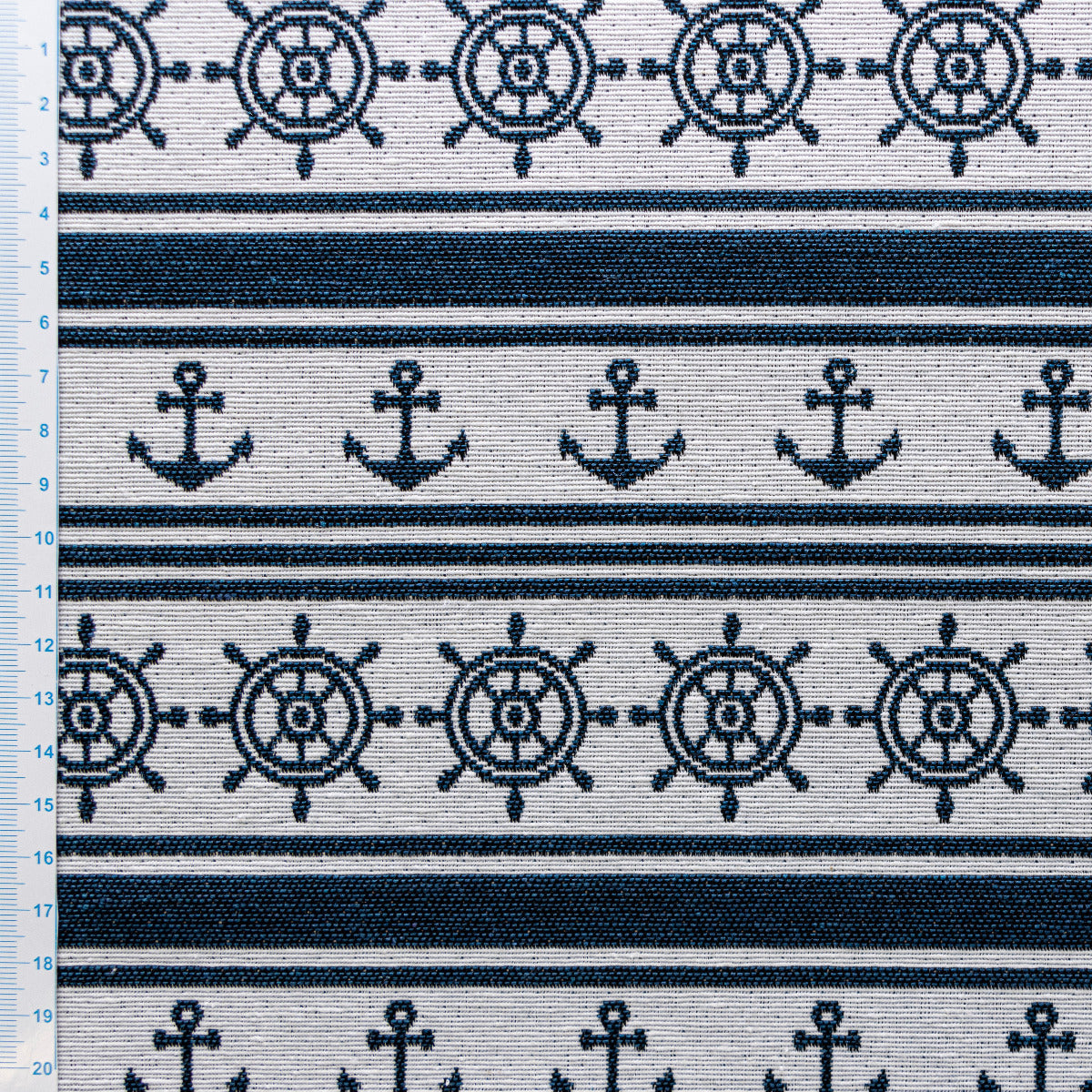 Gewebter Jacquard - Polster-, Deko- u. Taschenstoff - Anker und Steuerräder - blau - grau