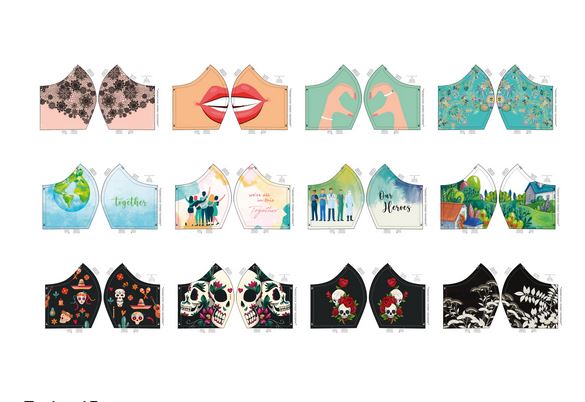 Webware Baumwolle Digitaldruck PANEL ca. 60 x 145 cm für Behelfsmasken - 12 verschiedene Motive - weiß