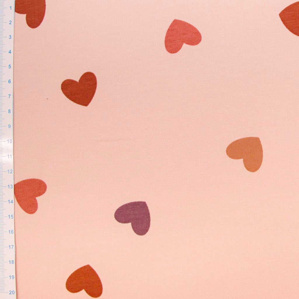 💛Sweat French Terry Stoff Digitaldruck - Bunten Herzen - Helles Pink
