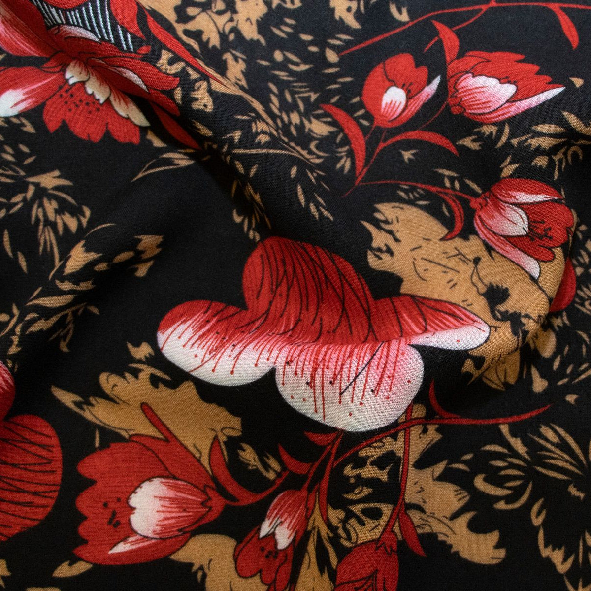 Webware Viskose - Abstrakte Blumen - schwarz