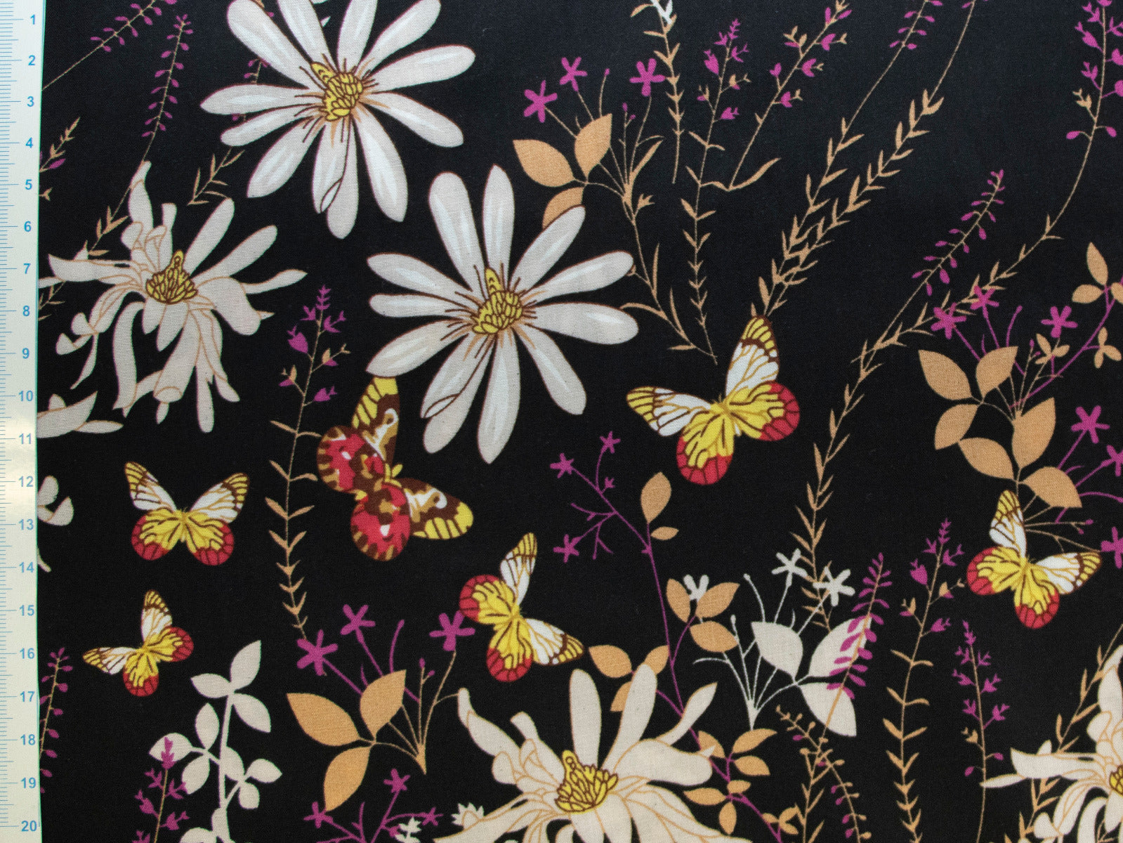 Webware Viskose - verschiedene Abstrakte Blumen - schwarz