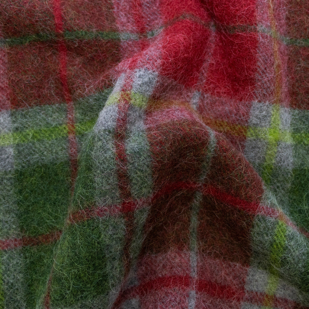 Italienischer Wollwalk Mantelstoff - kariert - rot - grün