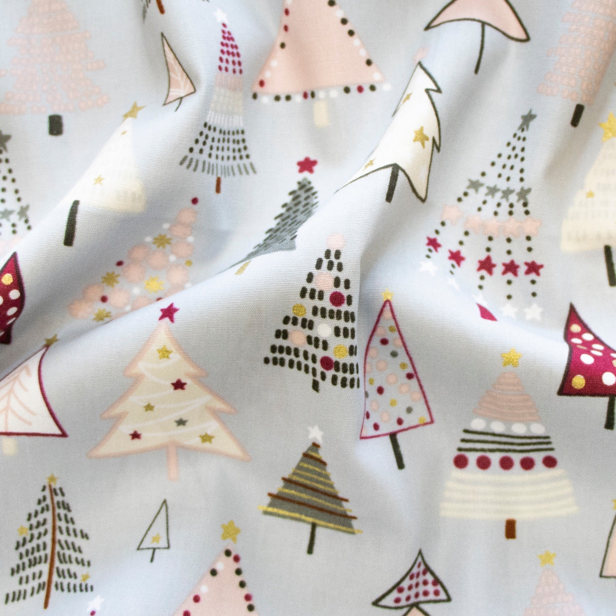Webware Baumwolle Popeline mit Foliendruck - Weihnachtsbäume