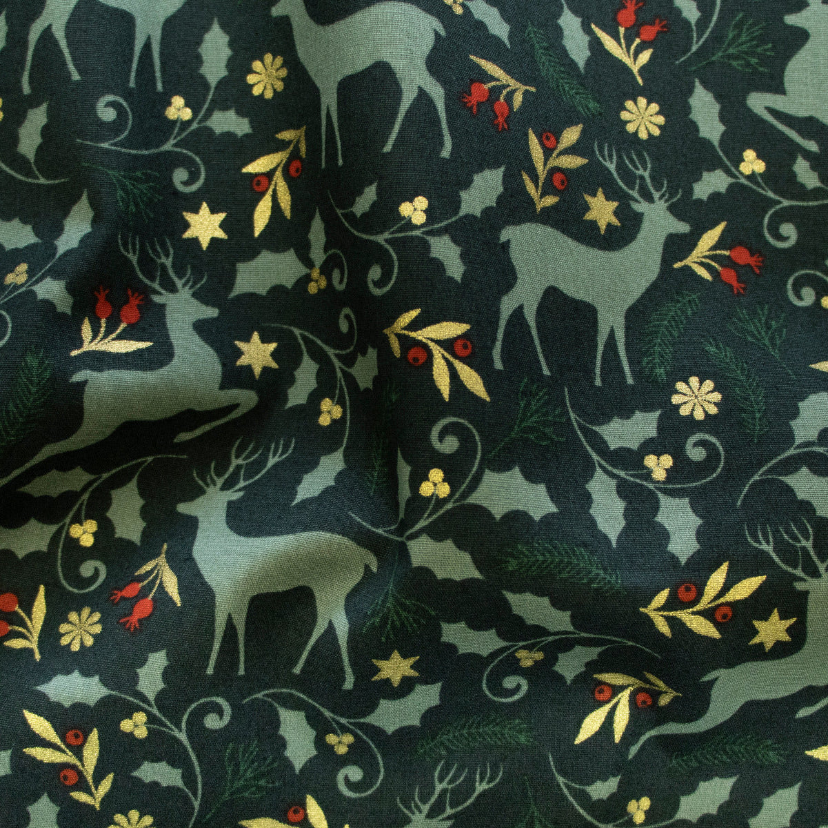 Webware Baumwolle Popeline mit Foliendruck - Rentiere