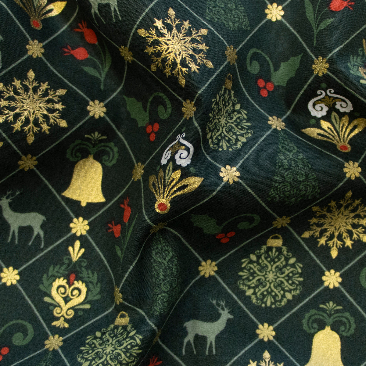 Webware Baumwolle Popeline mit Foliendruck - Weihnachtsschmuck