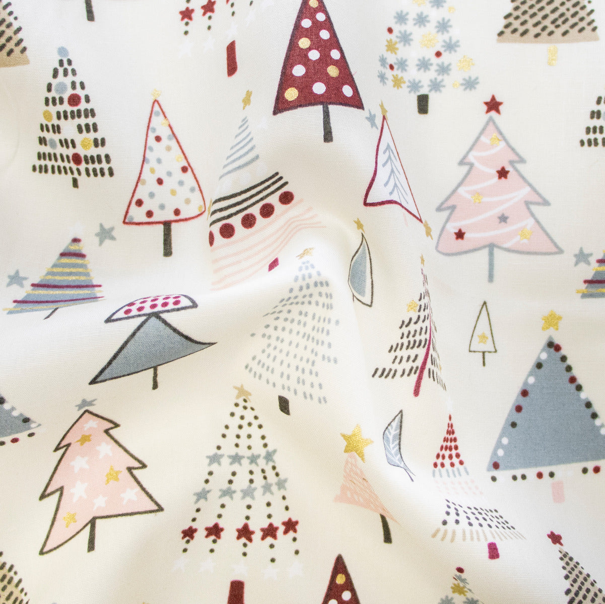 Webware Baumwolle Popeline mit Foliendruck - Weihnachtsbäume