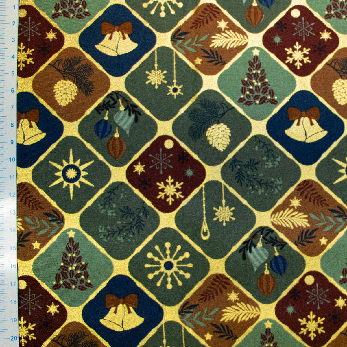 Webware Baumwolle Popeline mit Foliendruck - Weihnachtsschmuck - Olivgrün