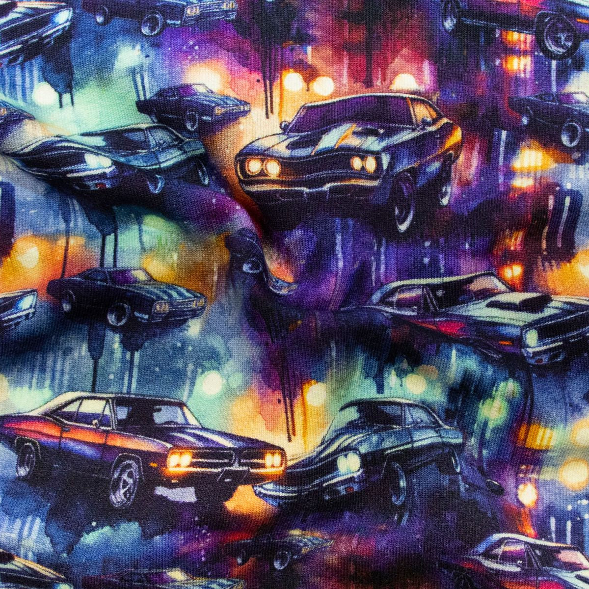 French Terry Digitaldruck - Autos - blau