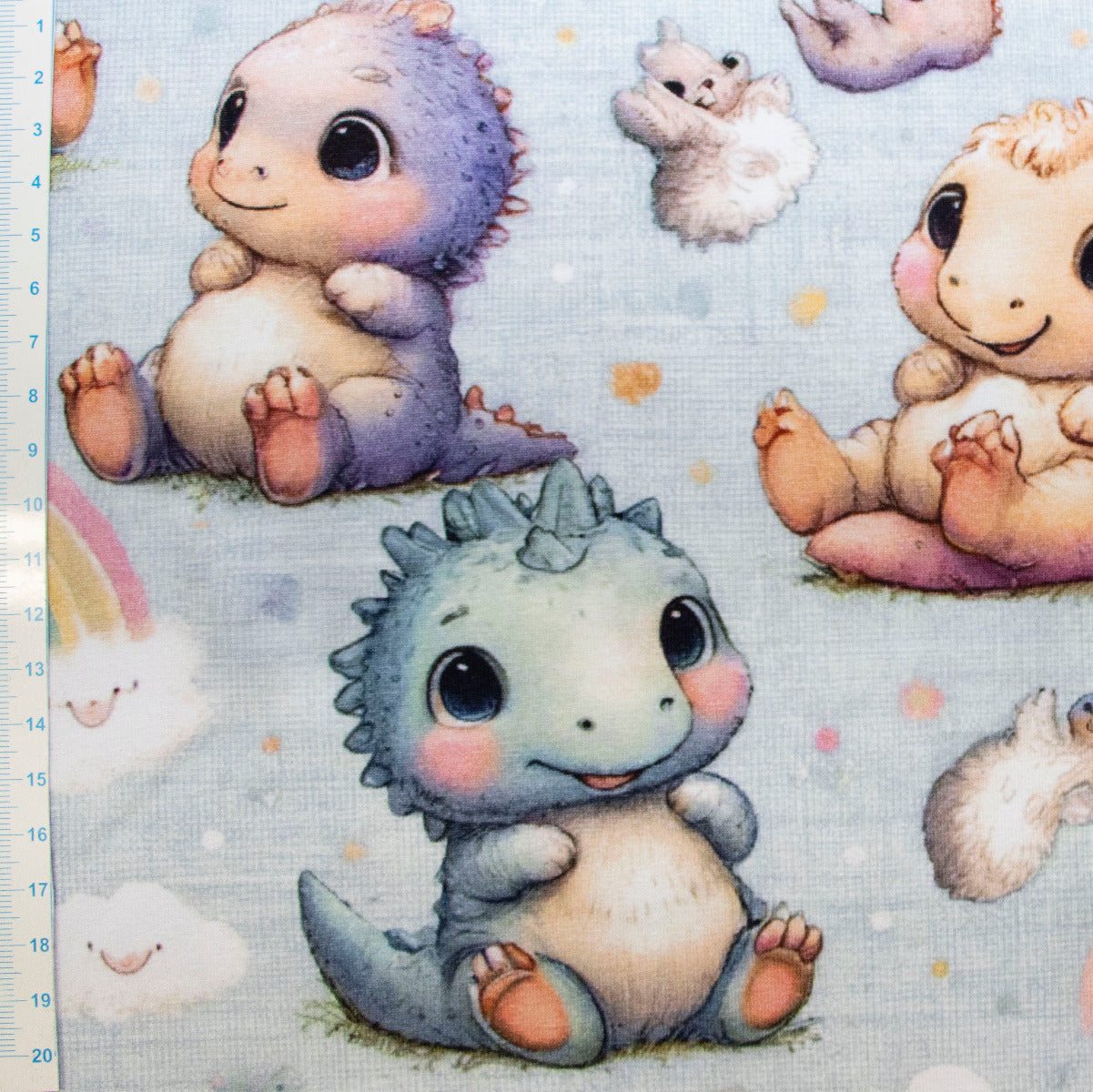 Jersey Digitaldruck - Niedliche Dinosaurier - Hellblau