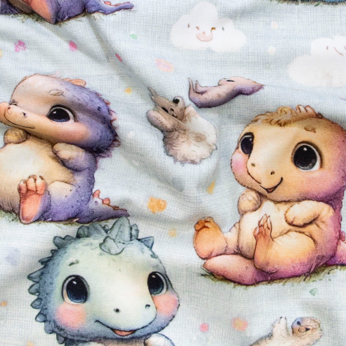 Jersey Digitaldruck - Niedliche Dinosaurier - Hellblau