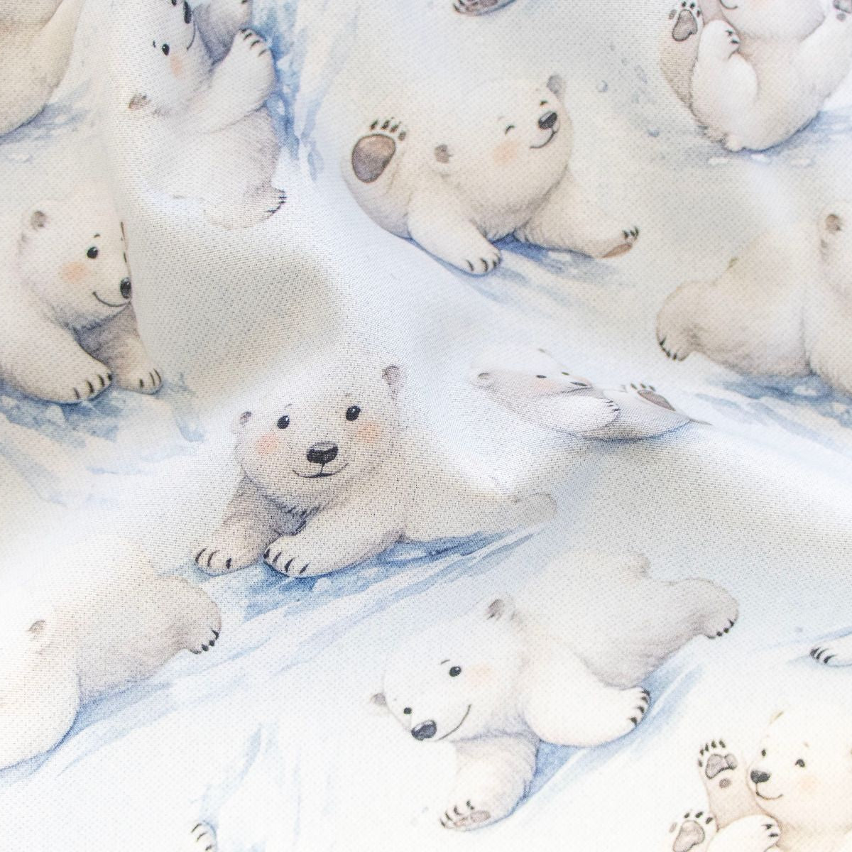 Jackenstoff mit Fleece - Innenseite Digitaldruck - süße Eisbären - hellblau