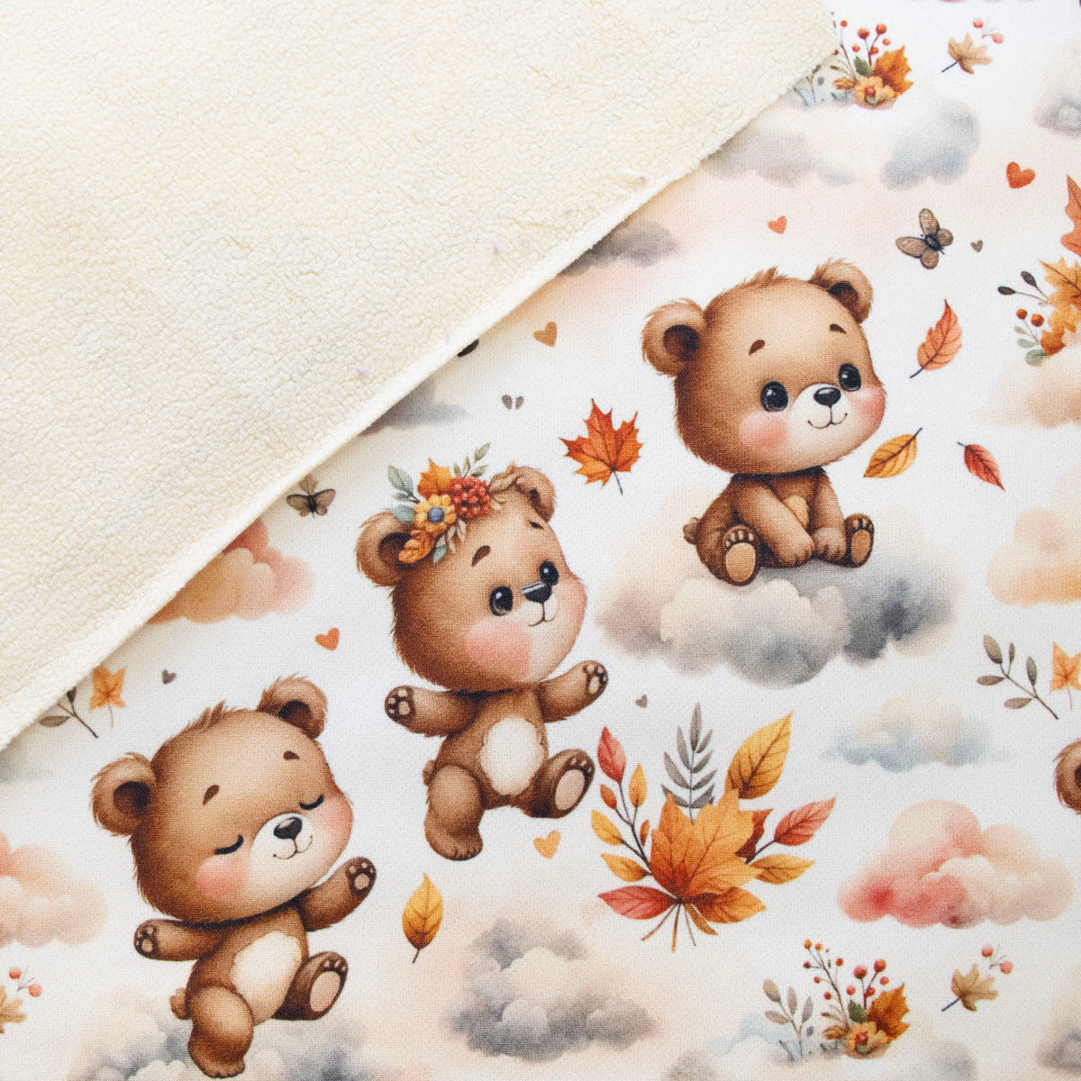 Jackenstoff mit Fleece - Innenseite Digitaldruck - süße Bärchen - beige