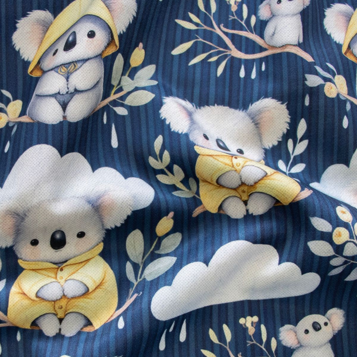 Jackenstoff mit Fleece - Innenseite Digitaldruck - süße Koalas - dunkelblau