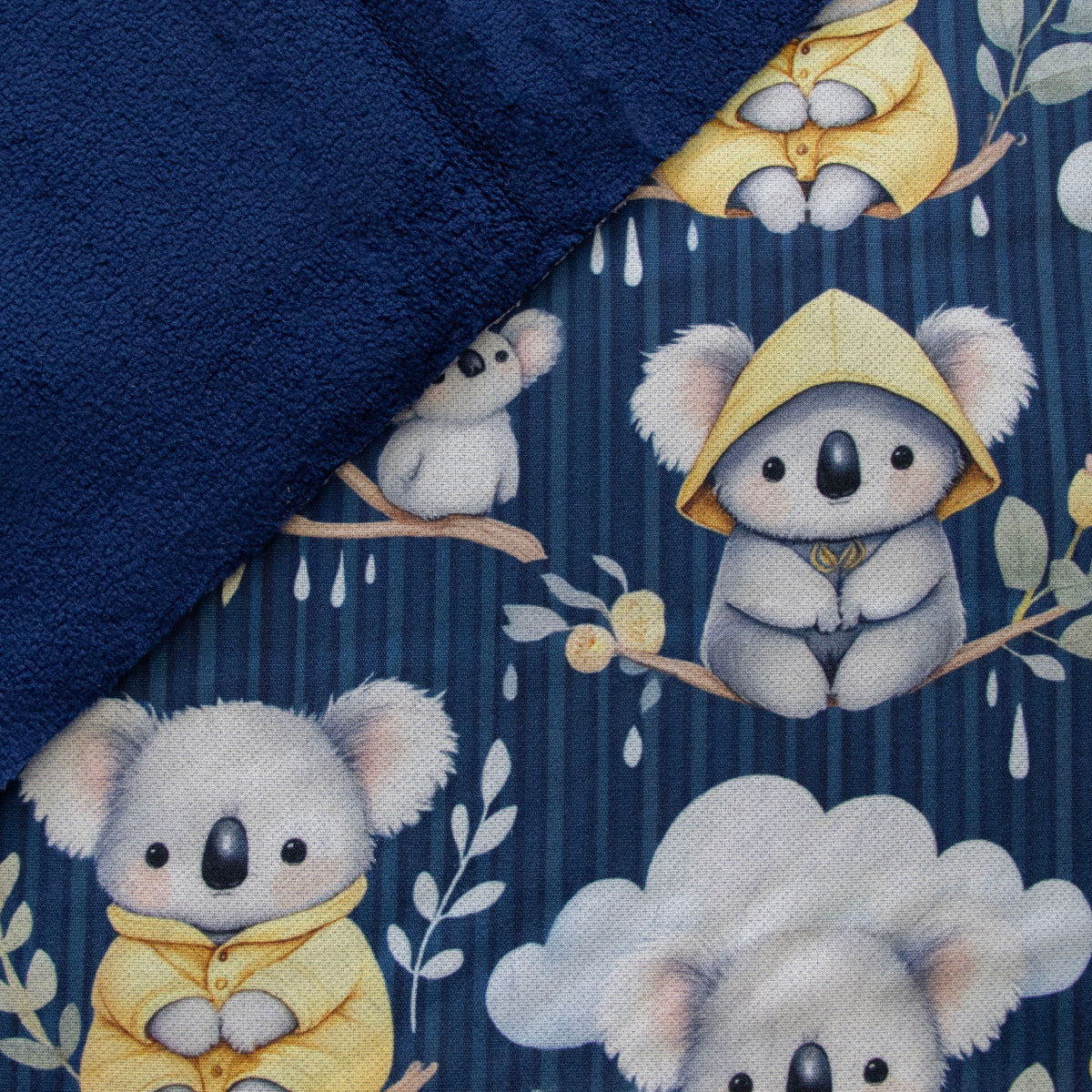 Jackenstoff mit Fleece - Innenseite Digitaldruck - süße Koalas - dunkelblau