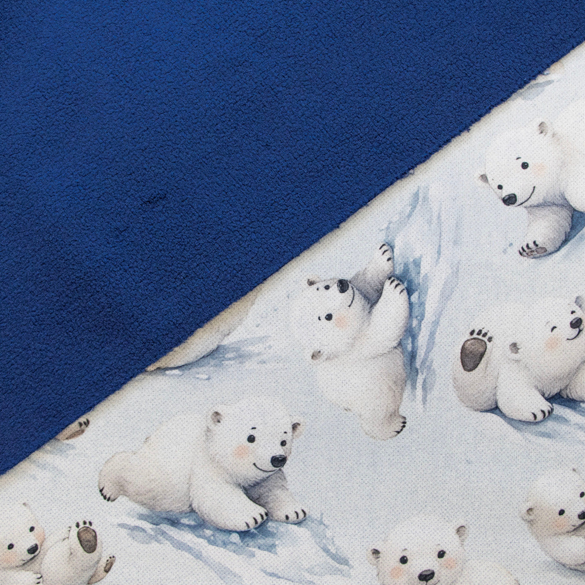 Jackenstoff mit Fleece - Innenseite Digitaldruck - süße Eisbären - hellblau