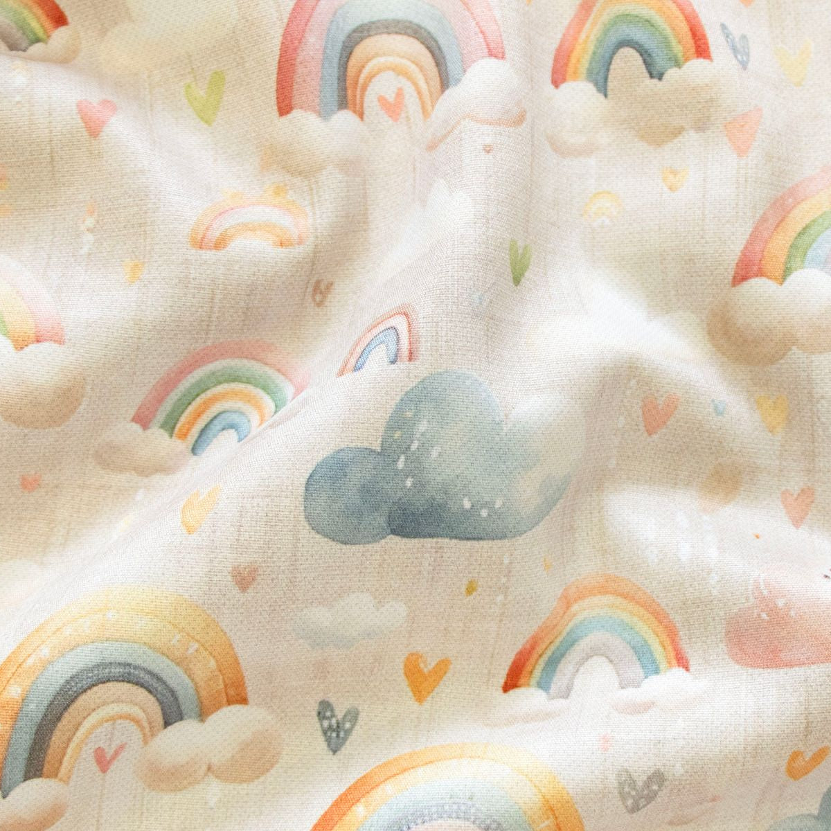 Jackenstoff mit Fleece - Innenseite Digitaldruck - Regenbögen - beige