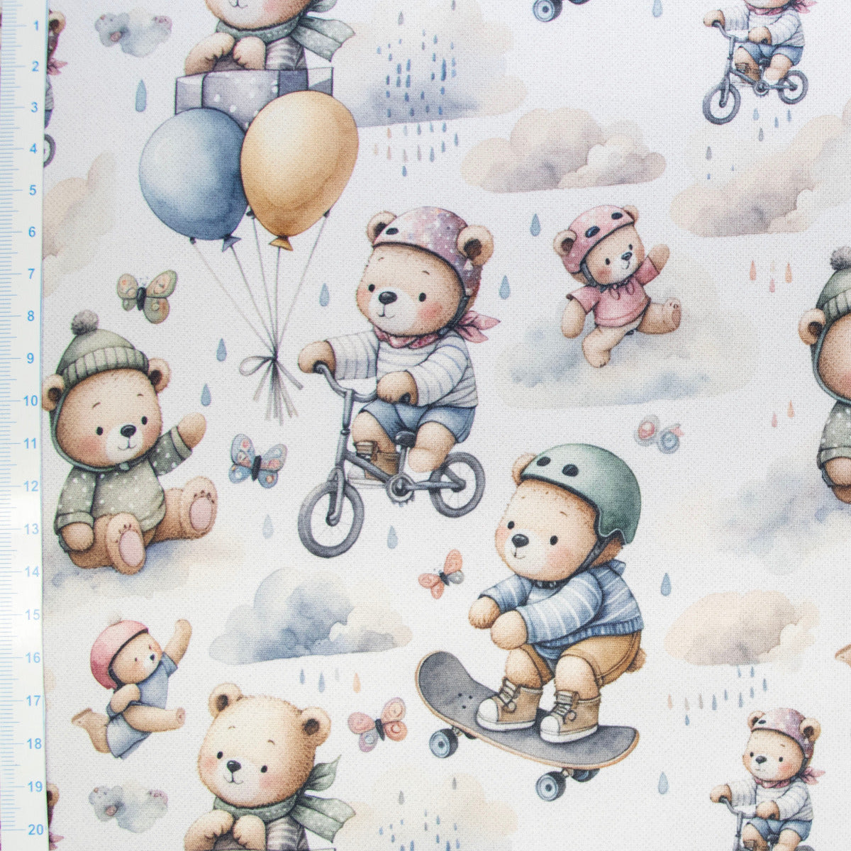 Jackenstoff mit Fleece - Innenseite Digitaldruck - süße Bärchen - weiß