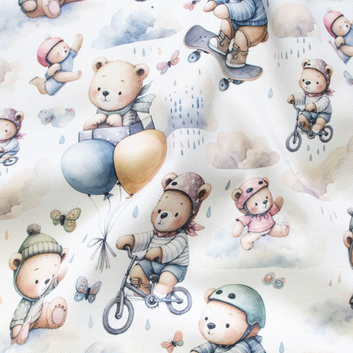 Jackenstoff mit Fleece - Innenseite Digitaldruck - süße Bärchen - weiß