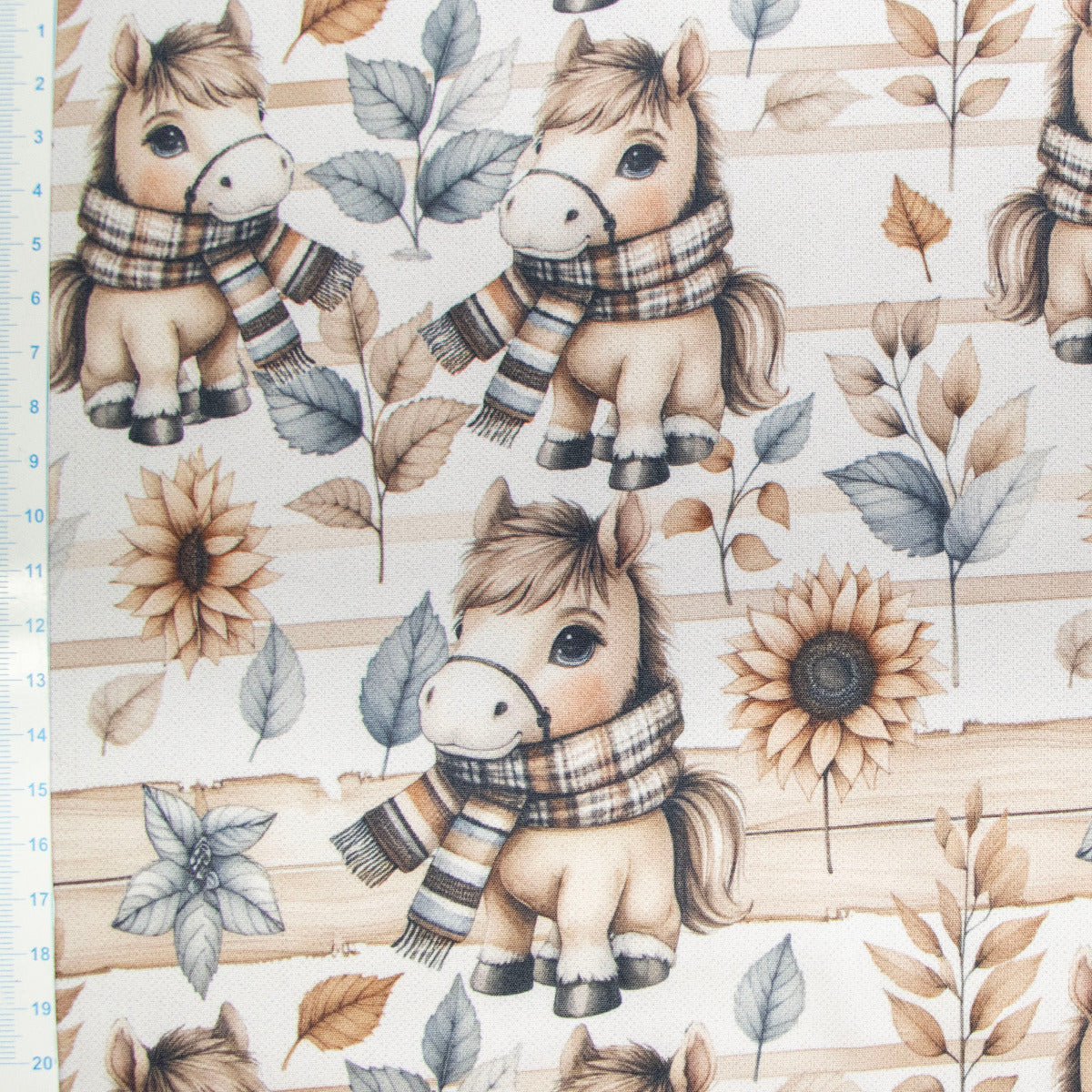 Jackenstoff mit Fleece - Innenseite Digitaldruck - süße Pferdchen - weiß