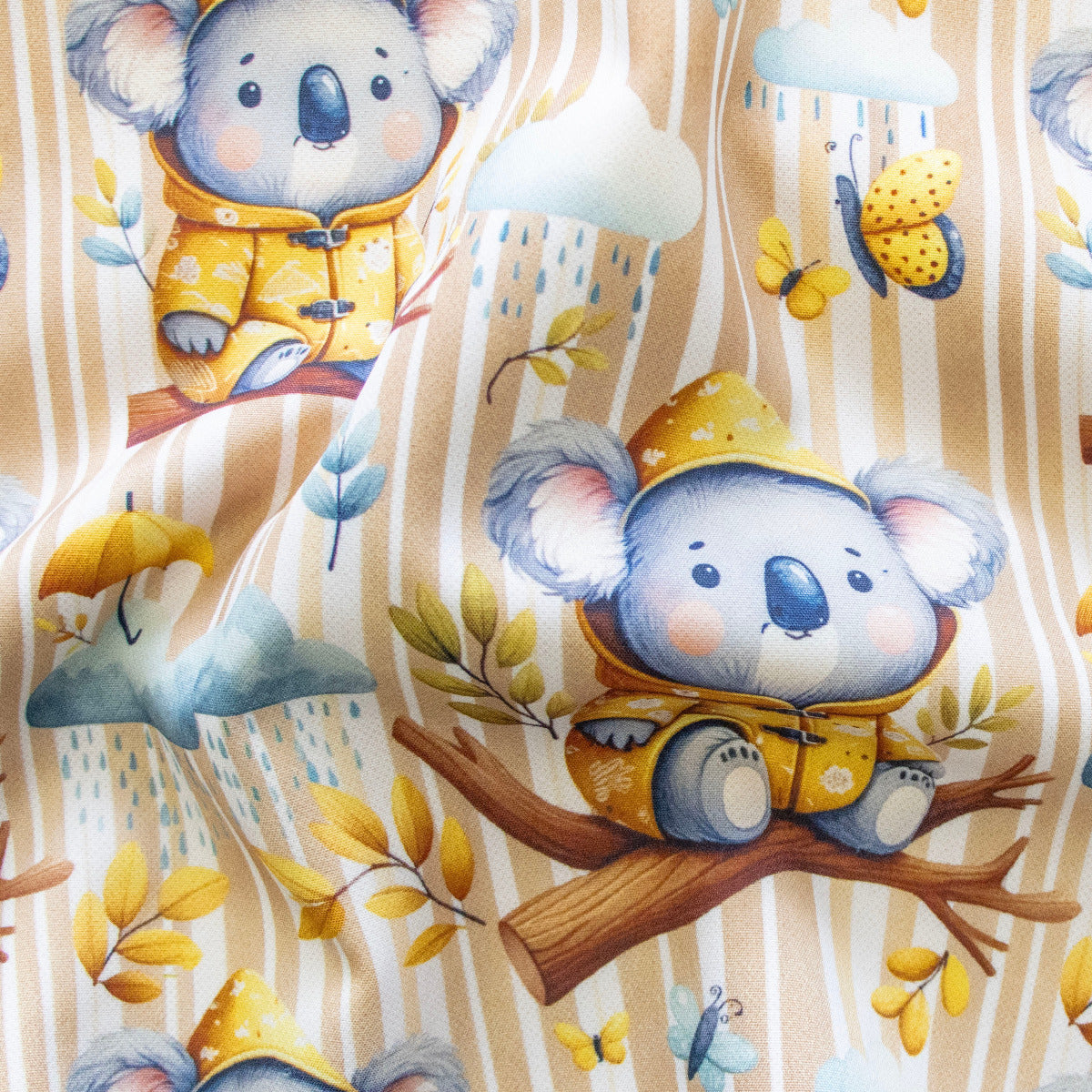 Jackenstoff mit Fleece - Innenseite Digitaldruck - süße Koalas - beige