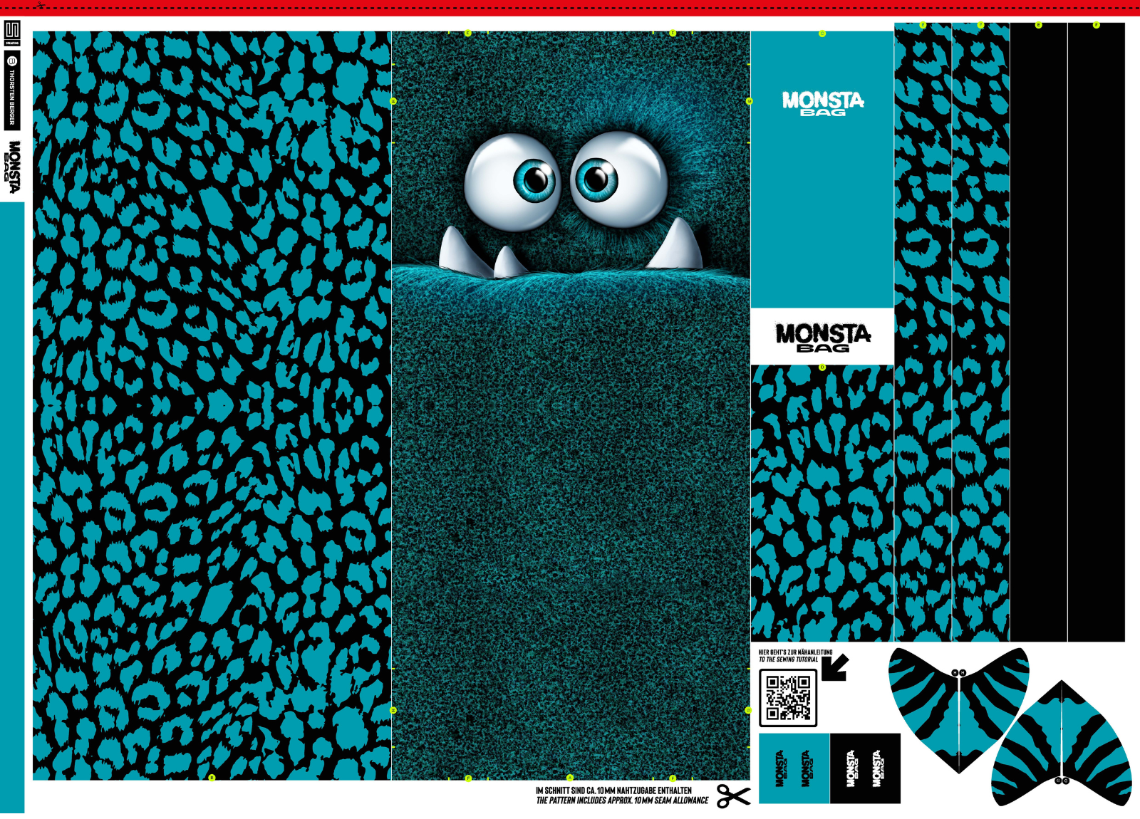 Samt Swafing Taschen PANEL ca. 100 cm x 140 cm MONSTA BAGS by Thorsten Berger