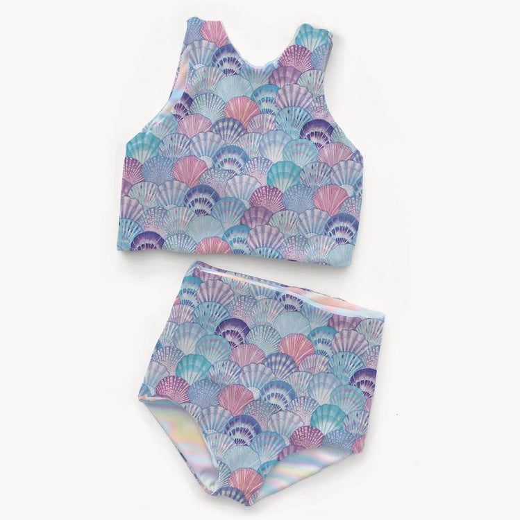 Swimwear Jersey Badestoff UV Protection UPF 50 Muscheln - babyblau