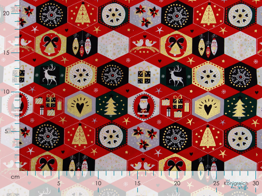 Webware Baumwolle Popeline mit Foliendruck - Weihnachtliche Figuren