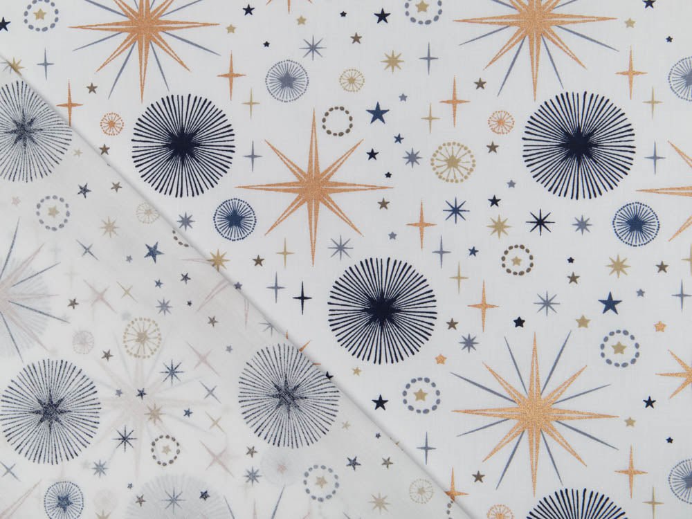 Webware Baumwolle Popeline mit Foliendruck - funkelnde Weihnachtssterne