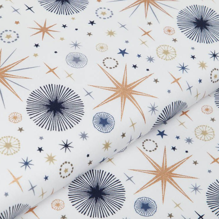Webware Baumwolle Popeline mit Foliendruck - funkelnde Weihnachtssterne