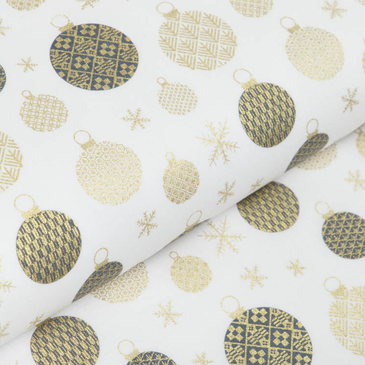 Webware Baumwolle Popeline mit Foliendruck - Weihnachtskugeln - Wollweiß