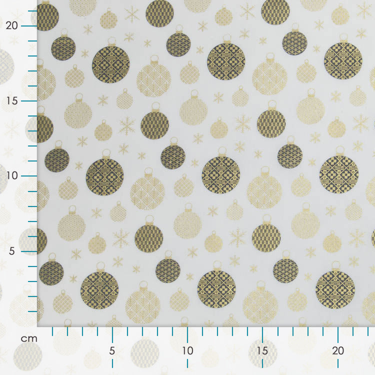 Webware Baumwolle Popeline mit Foliendruck - Weihnachtskugeln - Wollweiß