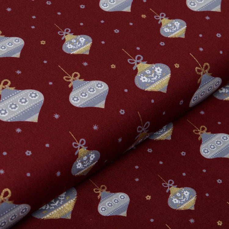 Webware Baumwolle Popeline mit Foliendruck - Weihnachtsbaumkugeln